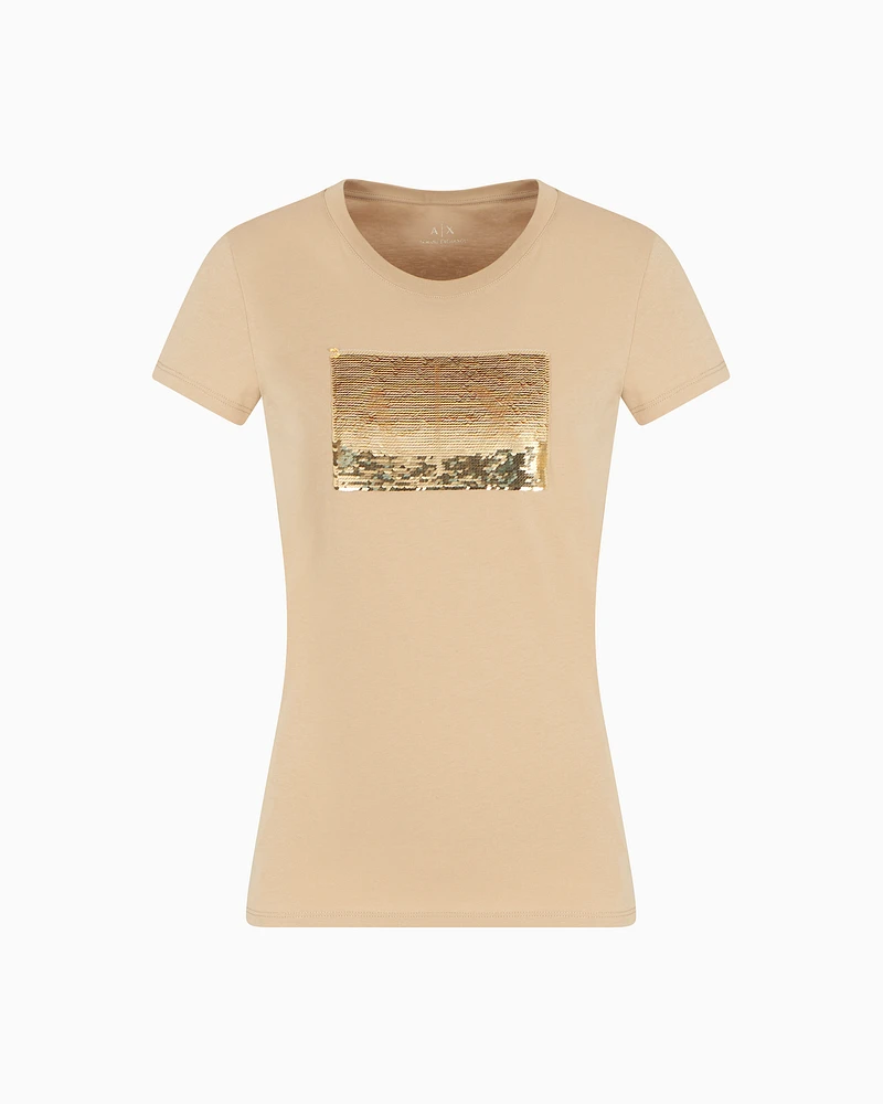 Armani Exchange - Slim fit T-shirt stretch cotton jersey, Woman, Camel, Size: