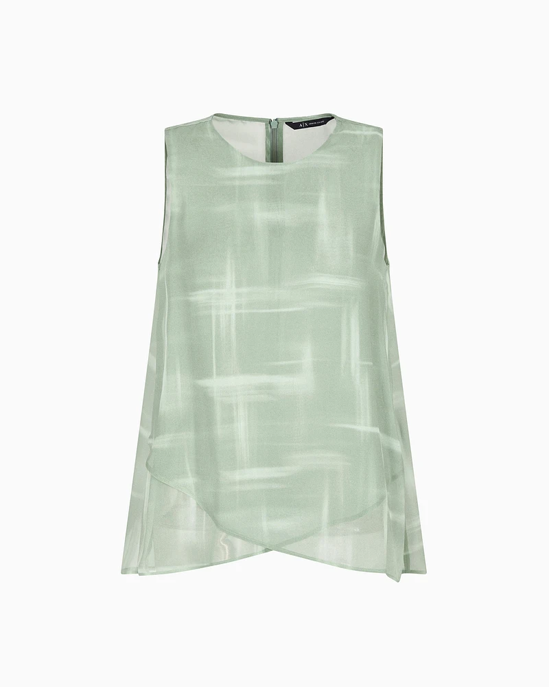 Armani Exchange - Asymmetrical top in viscose chiffon, Woman, Green, Size: XS