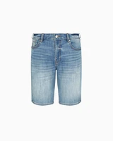 Armani Exchange - Cotton denim shorts with contrast stitching, Man, Blue, Size: