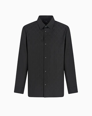 Armani Exchange - Regular fit cotton shirt with allover logo tone, Man, Green, Size: