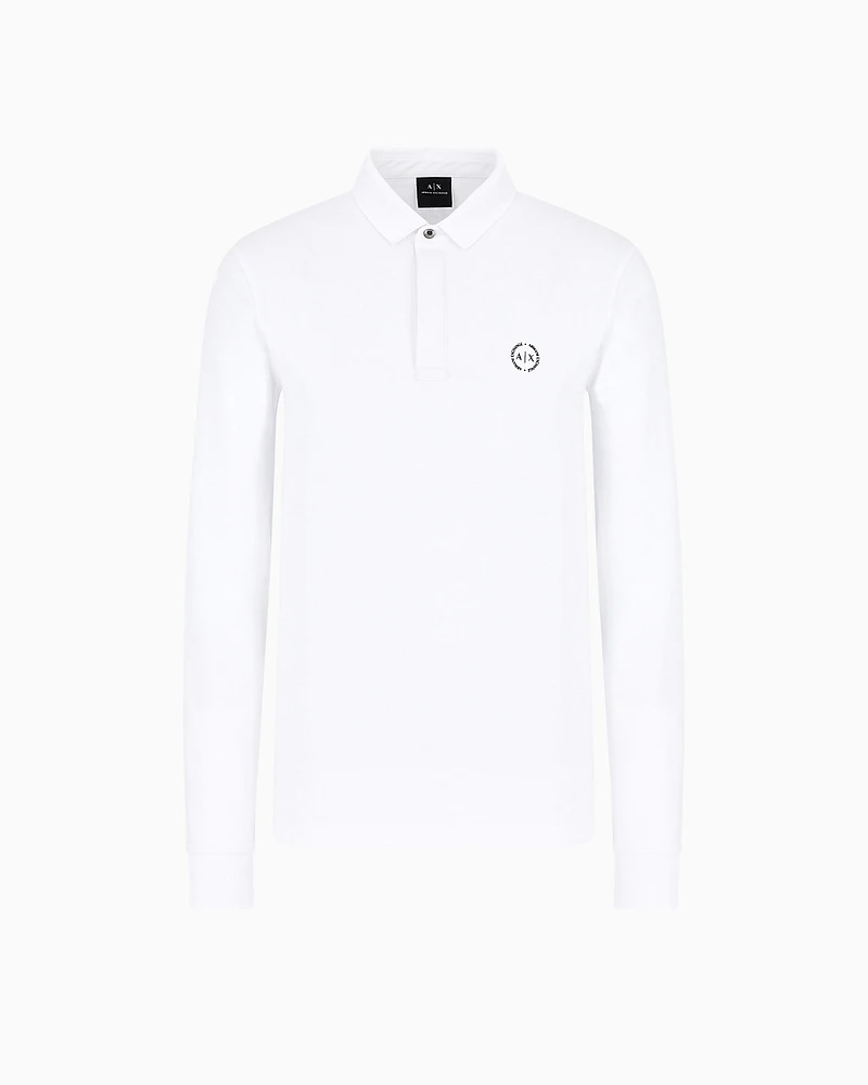 Armani Exchange - Slim fit polo shirt in stretch cotton with long sleeves, Man, White, Size: L