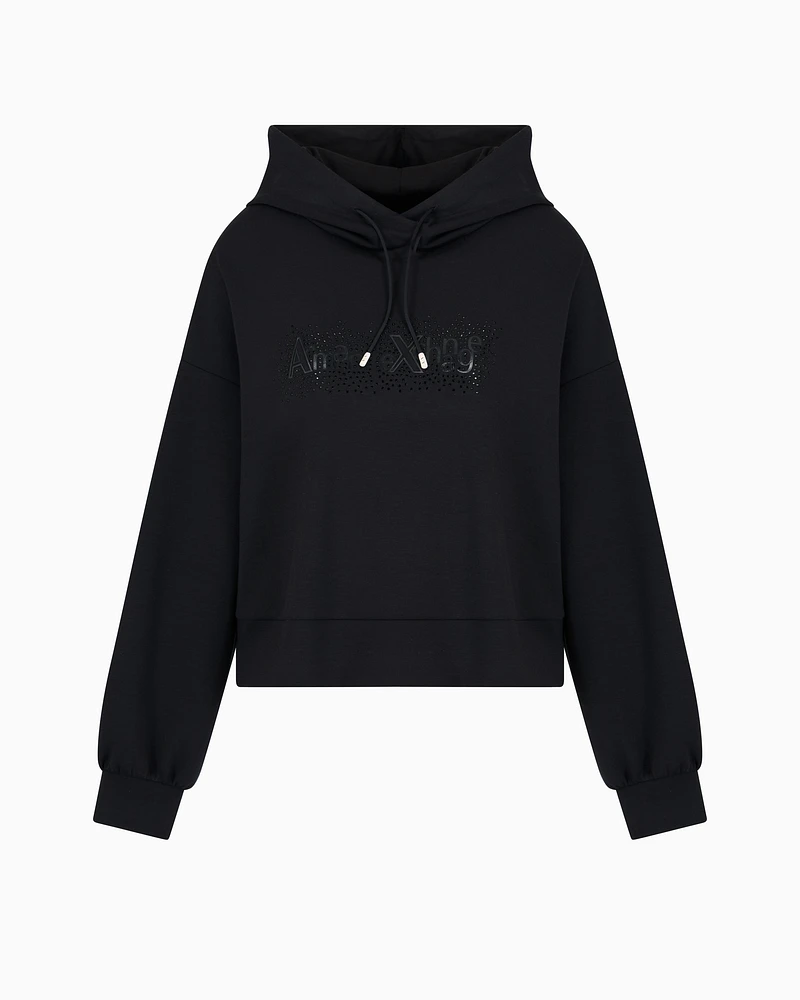 Armani Exchange - Rhinestone Logo Hoodie, Woman, Black, Size: