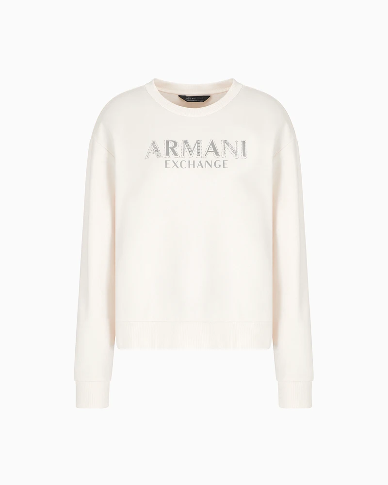 Armani Exchange - Crewneck sweatshirt with metal logo, Woman, White, Size: XS
