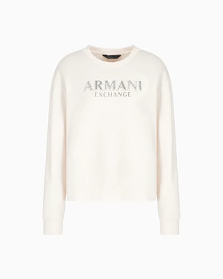 Armani Exchange - Crewneck sweatshirt with metal logo, Woman, White, Size: XS