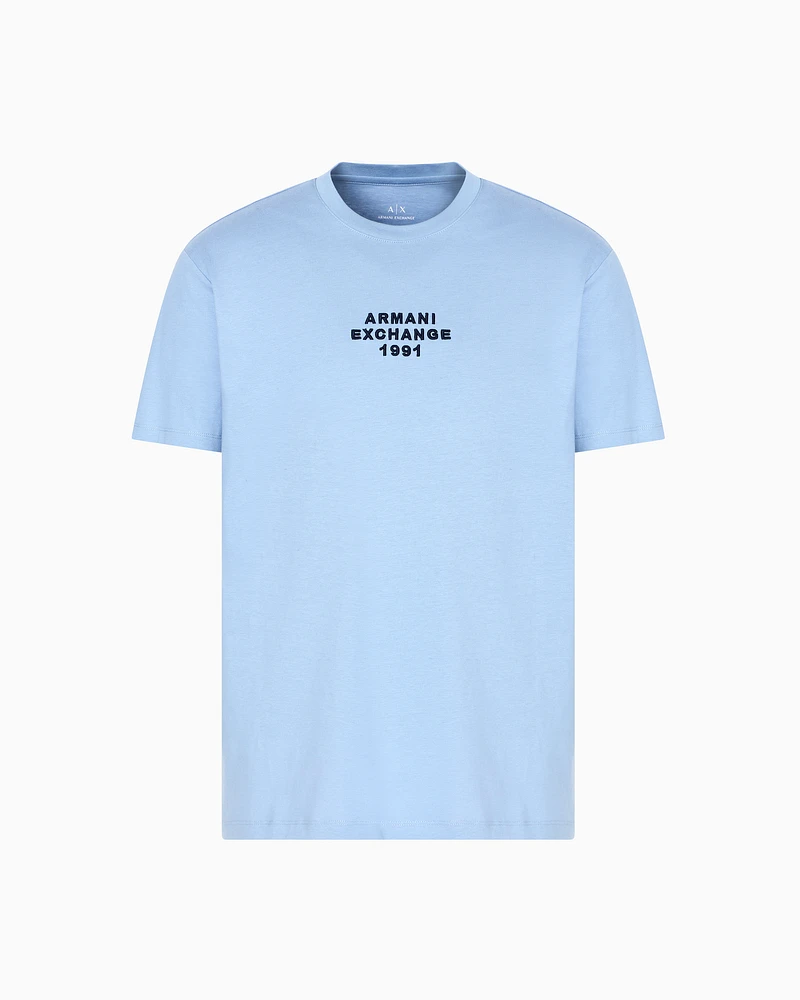 Armani Exchange - Regular fit T-shirt with logo lettering, Man, Light Blue, Size: XL