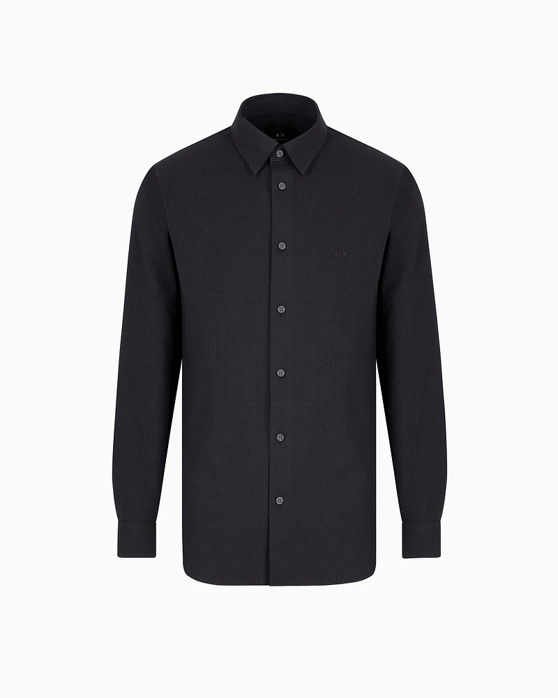 Armani Exchange - Regular fit seersucker shirt, Man, Navy_blue, Size: