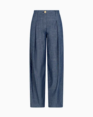 Armani Exchange -  Chambray trousers with pleats, Woman, Blue, Size: 4