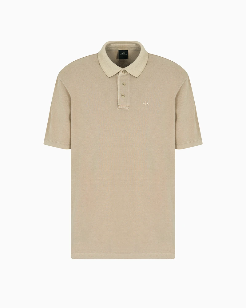 Armani Exchange - Used effect cotton piquet polo, Man, Beige, Size: XS