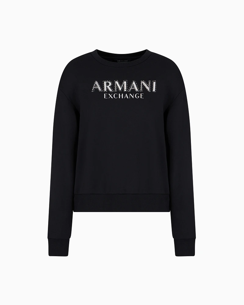 Armani Exchange - Crewneck sweatshirt with metal logo, Woman, Black, Size: