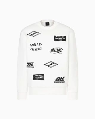 Armani Exchange - Crewneck sweatshirt with patches and logos, Man, White, Size: M