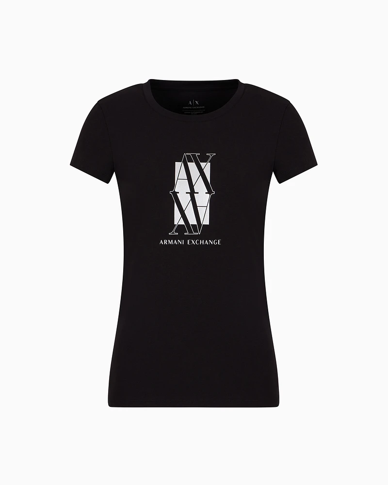 Armani Exchange - Slim fit T-shirt with central logo, Woman, Black, Size: