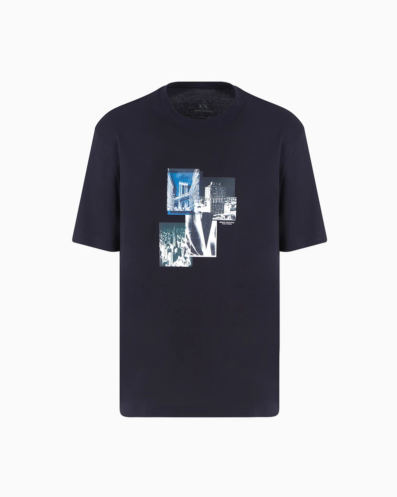 Armani Exchange - Regular fit T-shirt with photo print, Man, Navy Blue, Size: