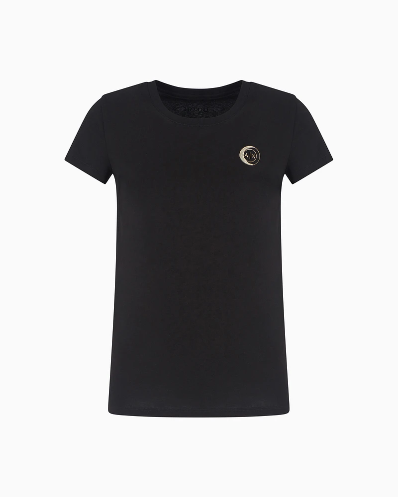 Armani Exchange - Jersey T-shirt with metal logo, Woman, Black, Size: