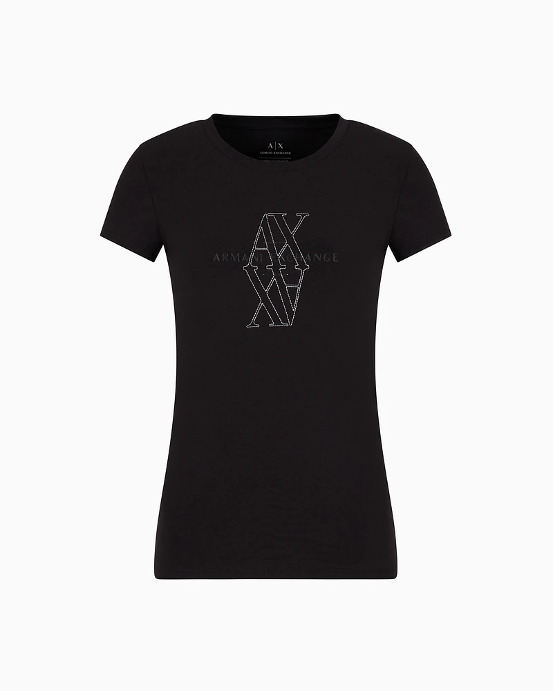 Armani Exchange - Slim fit T-shirt with embroidered logo, Woman, Black, Size: