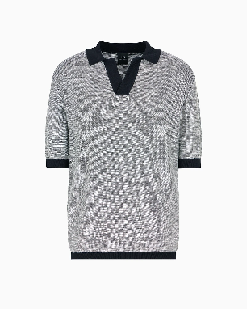 Armani Exchange - Short-sleeved knitted polo in melange cotton, Man, Blue, Size: M