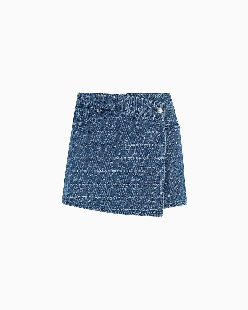 Armani Exchange - Allover Logo Denim Wrap Shorts, Woman, Blue, Size: 2