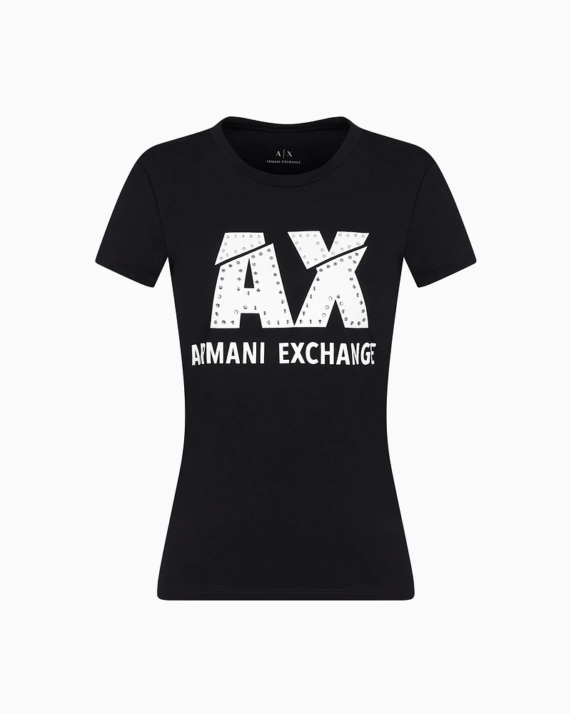 Armani Exchange - Slim fit T-shirt stretch cotton jersey, Woman, Black, Size:
