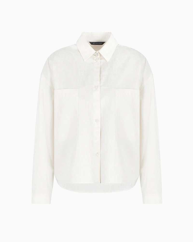 Armani Exchange - Cropped shirt in cotton jacquard with logo, Woman, White, Size: L