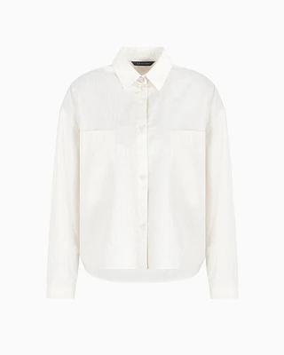 Armani Exchange - Cropped shirt in cotton jacquard with logo, Woman, White, Size: L