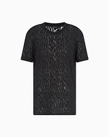 Armani Exchange -  Relaxed fit T-shirt flamed fabric with logo, Woman, Black, Size: