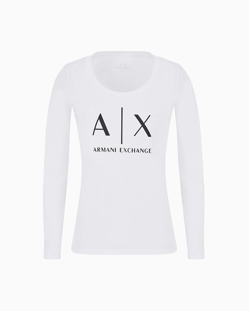 Armani Exchange - Pima Cotton Print Long Sleeve T-Shirt, Woman, White, Size: