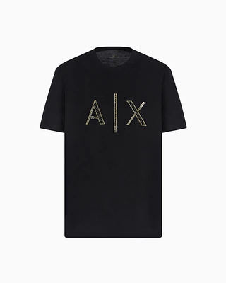 Armani Exchange - Regular fit T-shirt with rhinestone logo, Man, Black, Size: