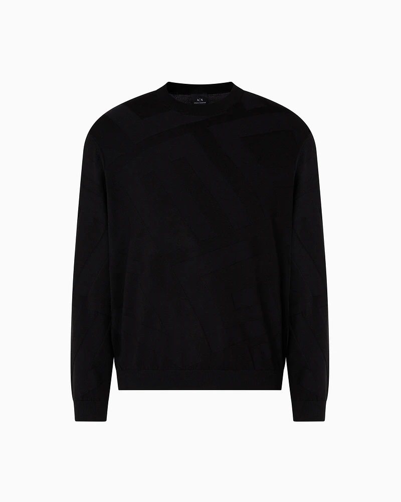 Armani Exchange - Viscose blend sweater with jacquard lettering, Man, Black, Size: