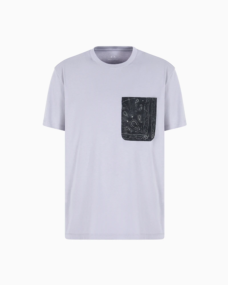 Armani Exchange - Regular fit T-shirt with patterned pocket, Man, Purple, Size: L