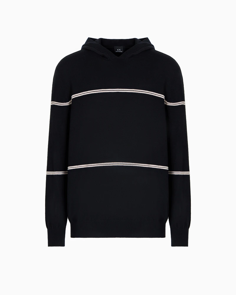 Armani Exchange - Striped hooded sweater, Man, Navy Blue, Size: