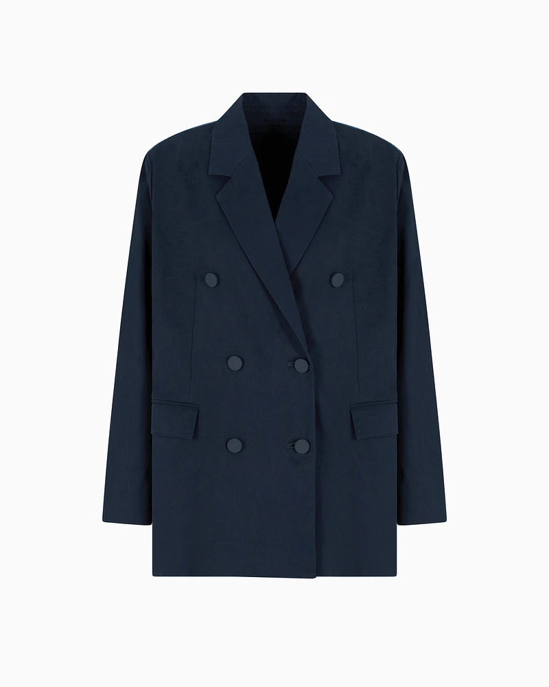 Armani Exchange - Double-breasted denim and twill jacket, Woman, Blue, Size: 4