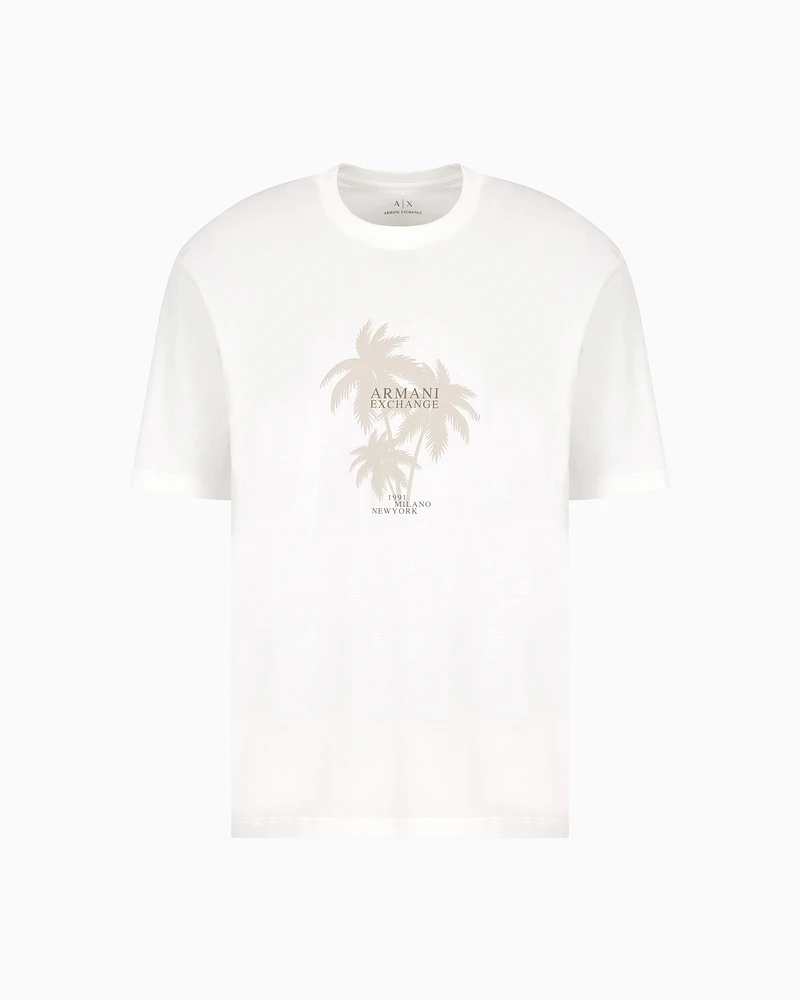 Armani Exchange - Regular fit palm tree print t-shirt, Man, White, Size: