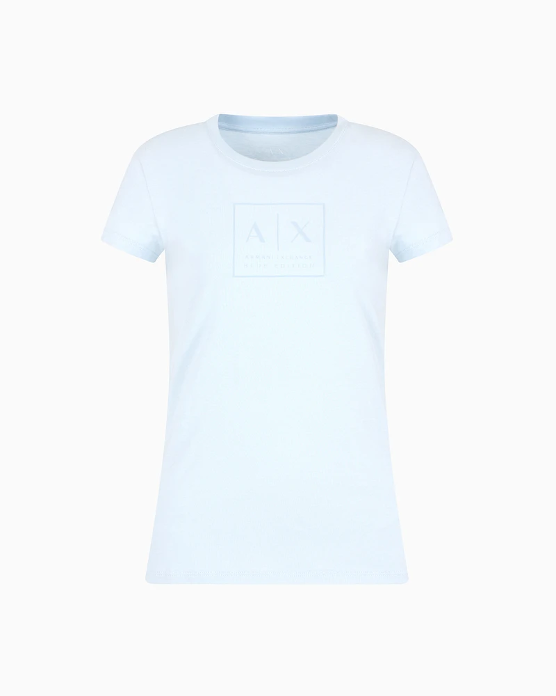 Armani Exchange - Slim fit T-shirt with logo, Woman, Light Blue, Size: