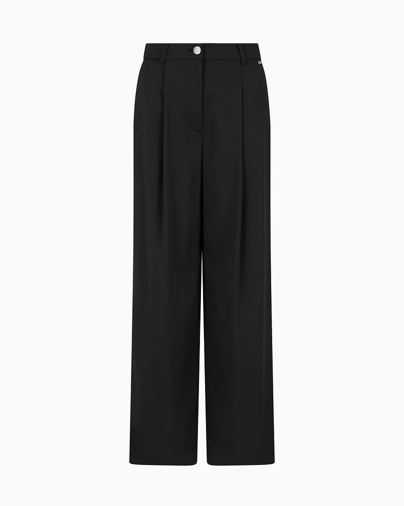 Armani Exchange - ASV Wide Leg Pants with Pleats, Woman, Black, Size: