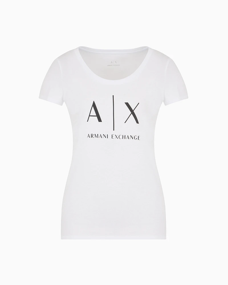 Armani Exchange - Pima Cotton Print Short T-Shirt, Woman, White, Size: