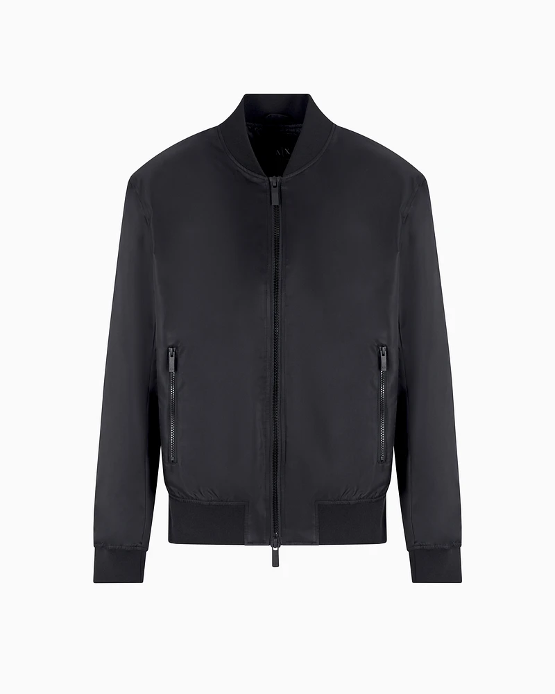 Armani Exchange - Satin bomber jacket with blurred back logo, Man, Black, Size: