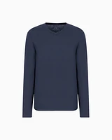 Armani Exchange - Pima Cotton Long Sleeve V-Neck T-Shirt, Man, Navy Blue, Size: XL