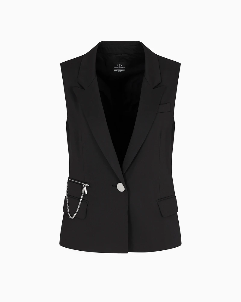 Armani Exchange - Single breasted vest with pendant chain, Woman, Black, Size: 6
