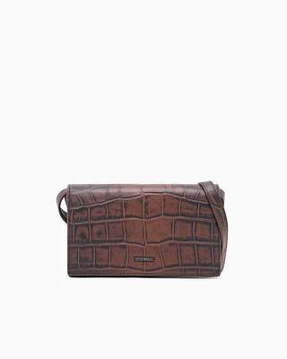 Emporio Armani - Crocodile-embossed leather tech case with shoulder strap, Man, Brown, Size: TU