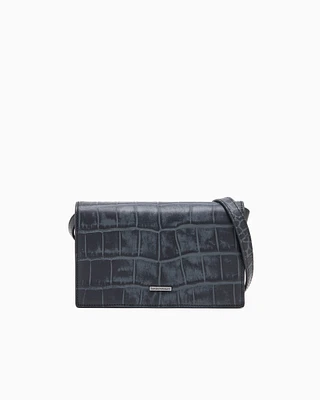 Emporio Armani - Crocodile-embossed leather tech case with shoulder strap, Man, Black, Size: TU
