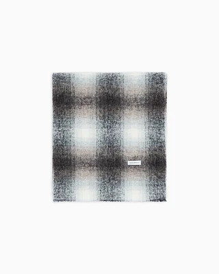 Emporio Armani - Wool-blend scarf with a check motif, Woman, Beige, Size: TU