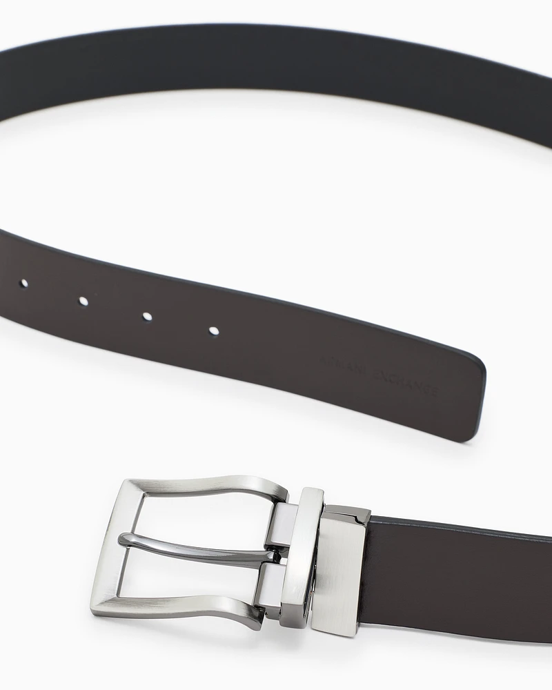Armani Exchange -  Leather belt with logo, Man, Two-tone, Size: TU