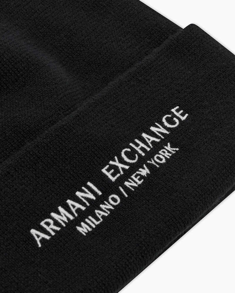 Armani Exchange - Beanie Hat Milano / New York ASV, Man, Black, Size: TU