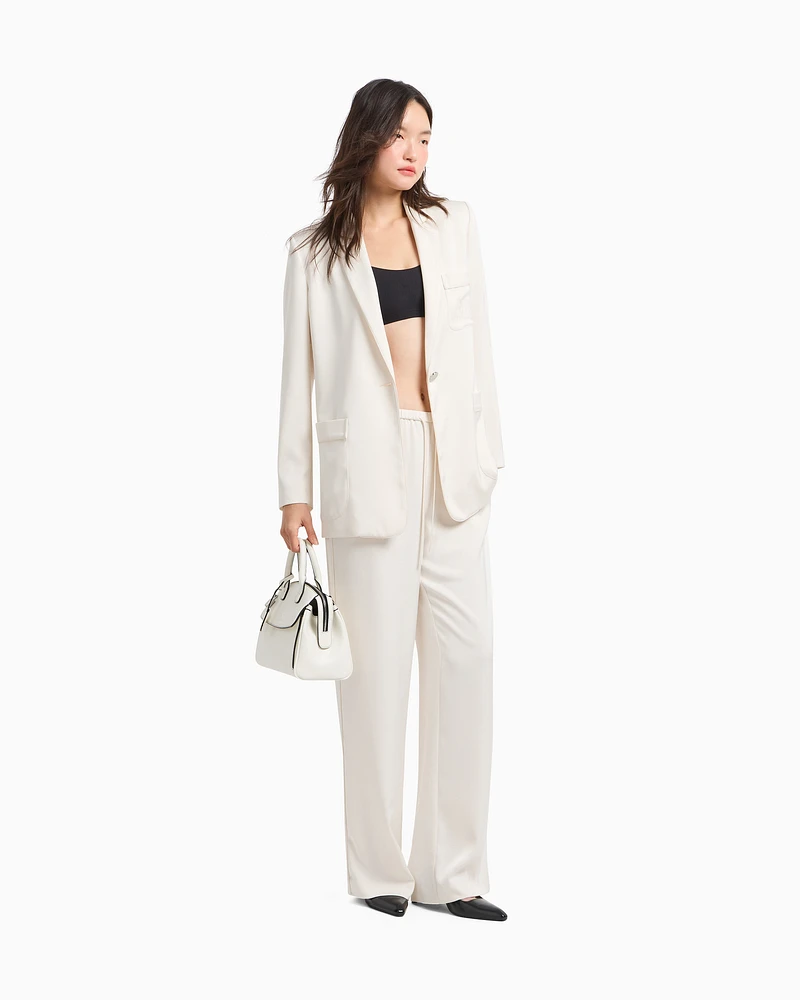 Armani Exchange - Single-breasted jacket matte satin fabric, Woman, White, Size:
