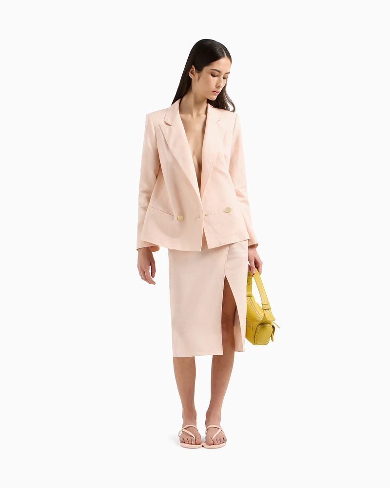 Armani Exchange - Linen blend longuette skirt, Woman, Pink, Size: 2
