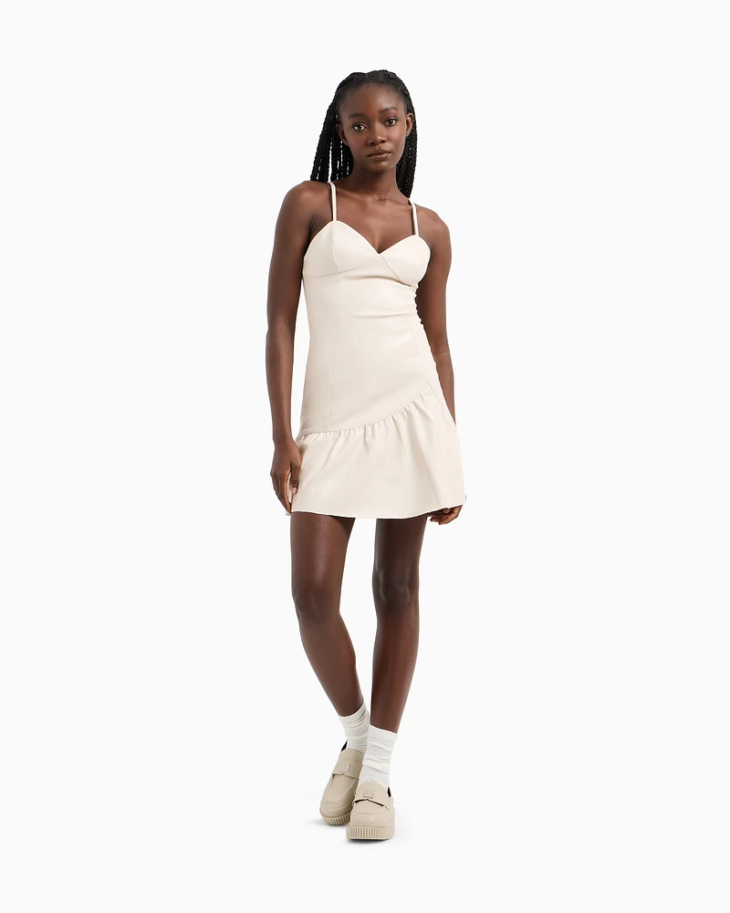 Armani Exchange - ASV Faux Leather Short Dress with Ruffles, Woman, White, Size: