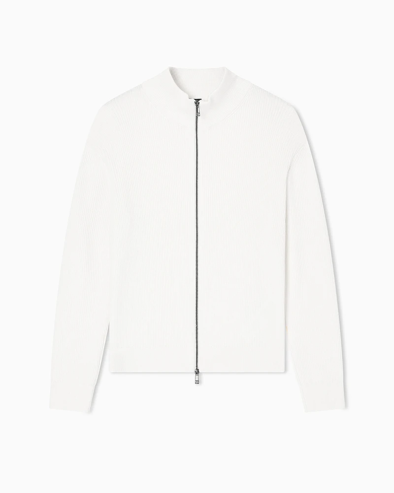 Armani Exchange - Full zip ribbed cardigan, Man, White, Size: