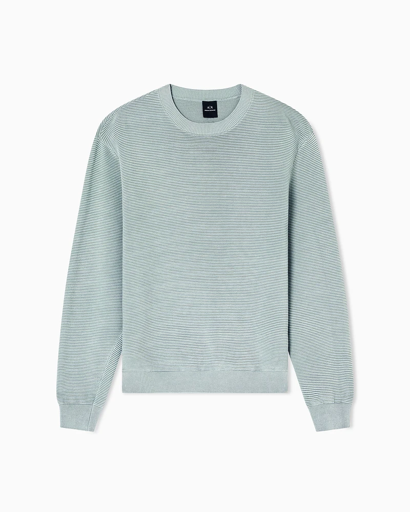 Armani Exchange - Striped Texture Crew Neck Sweater, Man, Green, Size: