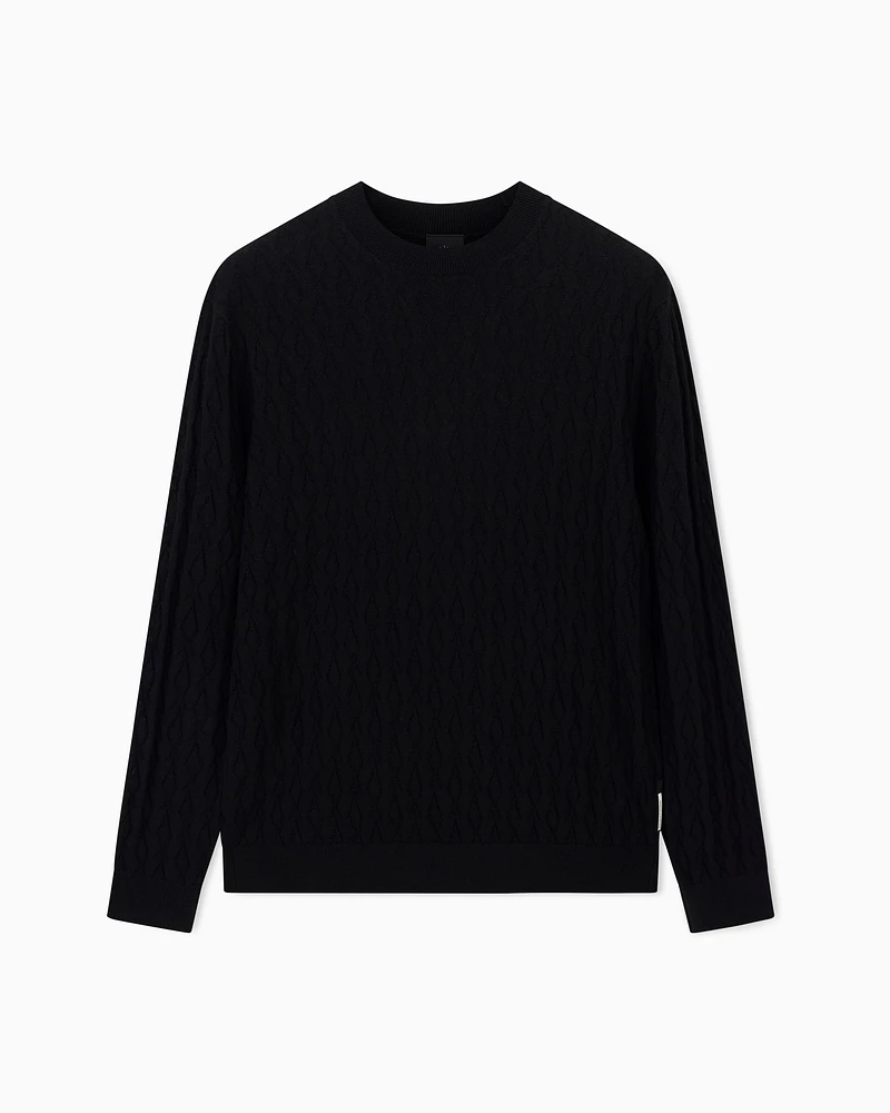 Armani Exchange - Wave-worked crew neck sweater, Man, Black, Size: