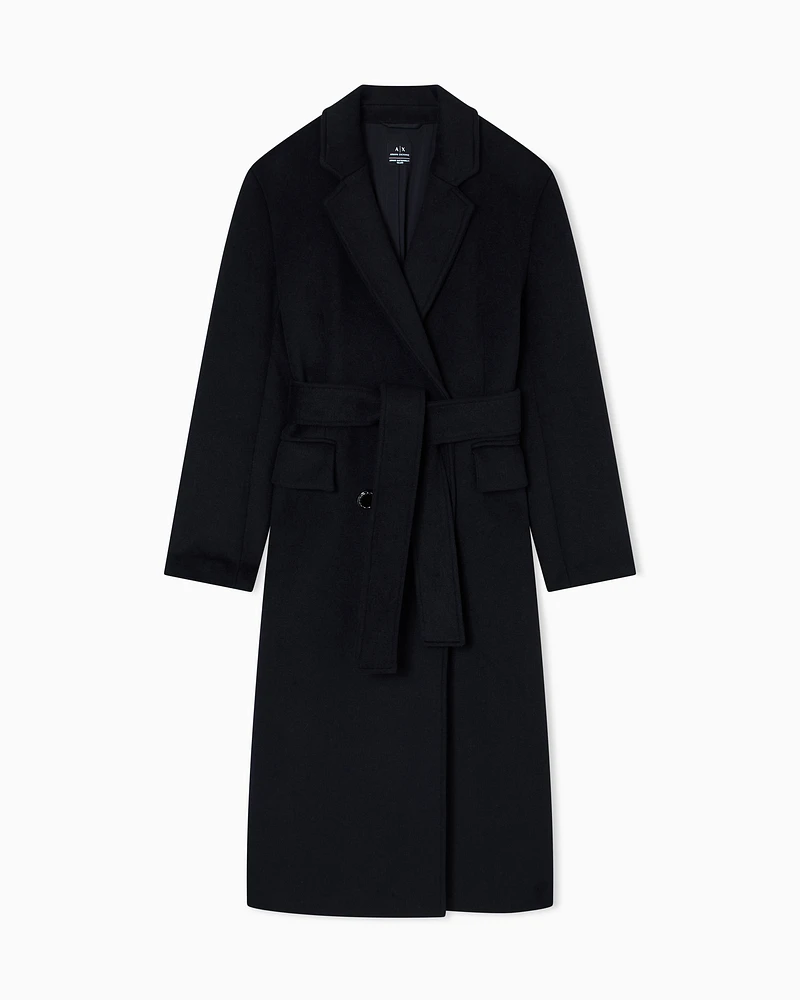 Armani Exchange - Wool blend belted coat, Woman, Black, Size: