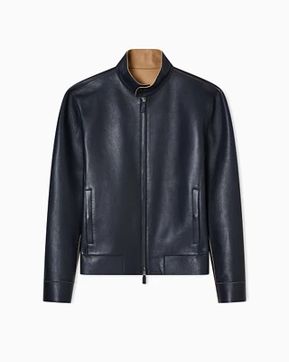 Emporio Armani - Icon glove-quality nappa-lambskin blouson, Man, Navy Blue, Size: